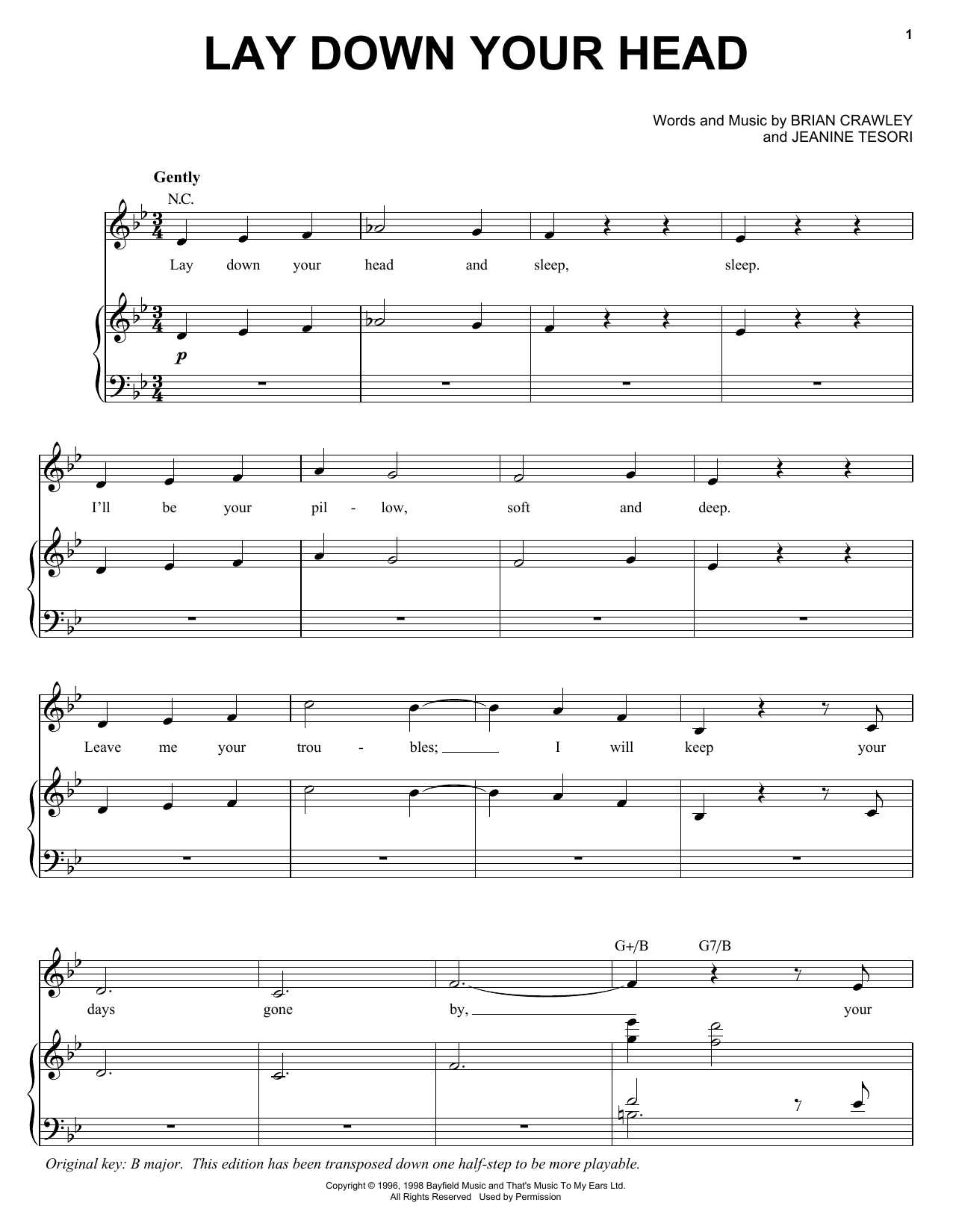 Audra McDonald Lay Down Your Head Sheet Music Notes & Chords for Piano, Vocal & Guitar (Right-Hand Melody) - Download or Print PDF