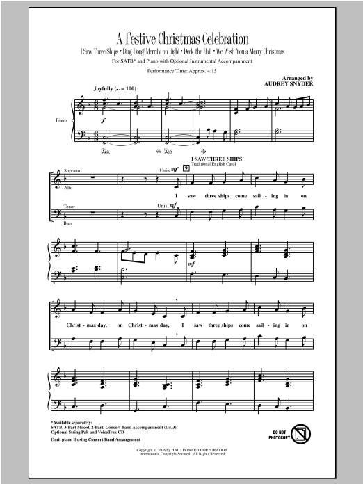 Audrey Snyder A Festive Christmas Celebration Sheet Music Notes & Chords for 3-Part Mixed - Download or Print PDF