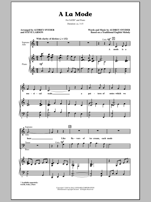 Audrey Snyder A La Mode Sheet Music Notes & Chords for 2-Part Choir - Download or Print PDF