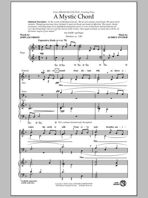 Audrey Snyder A Mystic Chord Sheet Music Notes & Chords for SAB - Download or Print PDF