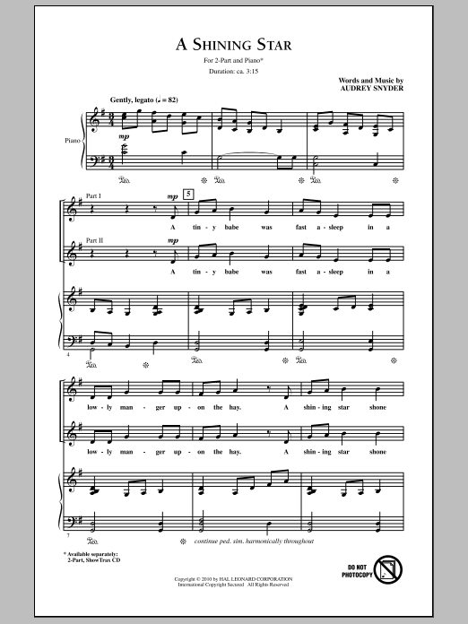 Audrey Snyder A Shining Star Sheet Music Notes & Chords for 2-Part Choir - Download or Print PDF