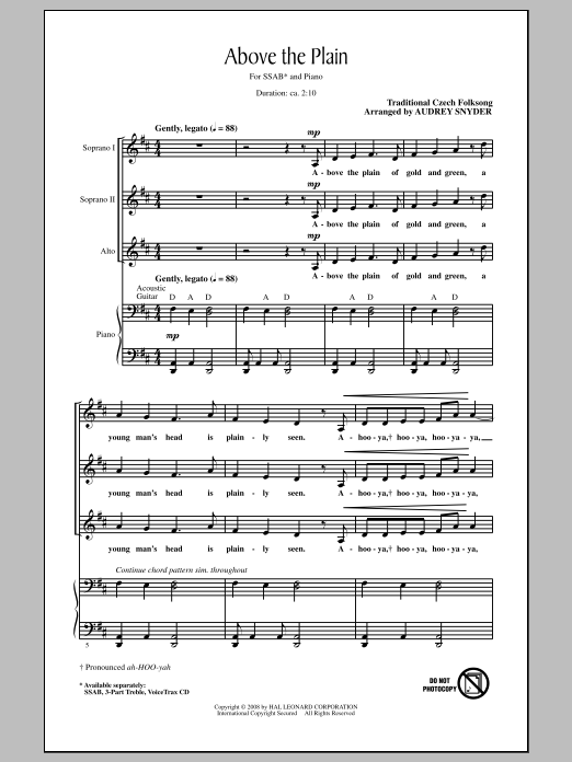 Audrey Snyder Above The Plain Sheet Music Notes & Chords for 3-Part Treble - Download or Print PDF