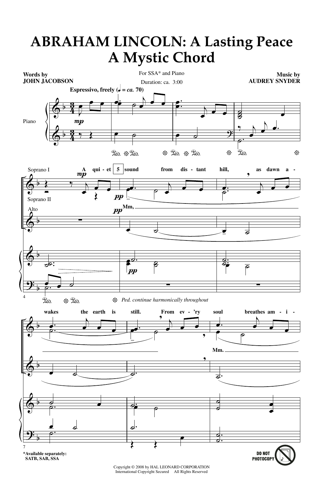 Audrey Snyder Abraham Lincoln: A Lasting Peace Sheet Music Notes & Chords for SSA - Download or Print PDF