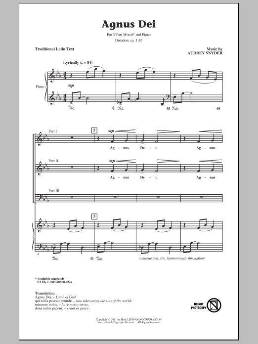 Audrey Snyder Agnus Dei Sheet Music Notes & Chords for SATB - Download or Print PDF