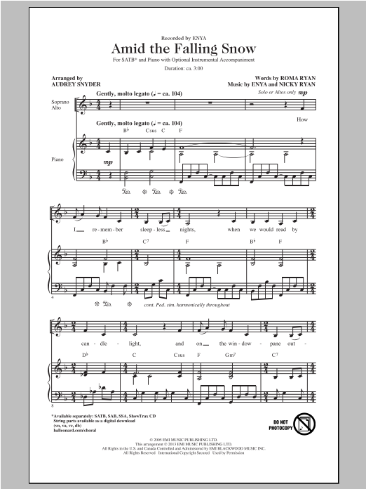 Audrey Snyder Amid The Falling Snow Sheet Music Notes & Chords for SAB - Download or Print PDF