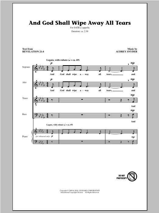 Audrey Snyder And God Shall Wipe Away All Tears Sheet Music Notes & Chords for SATB - Download or Print PDF