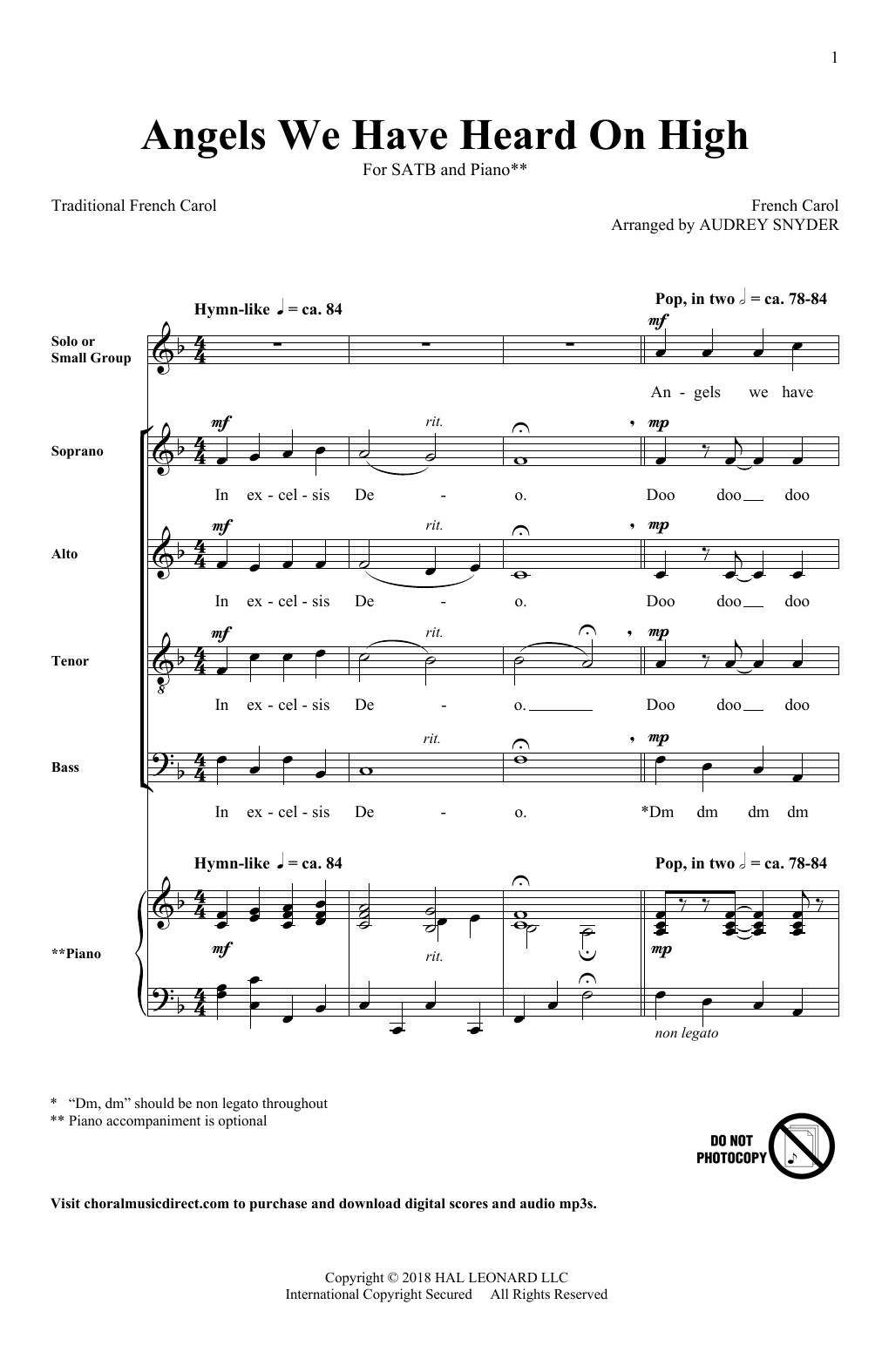 Audrey Snyder Angels We Have Heard On High Sheet Music Notes & Chords for SATB - Download or Print PDF