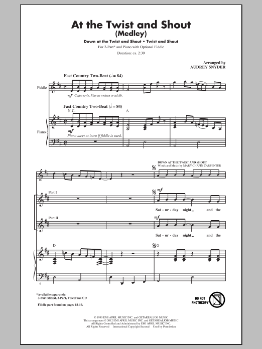 Audrey Snyder At The Twist And Shout Sheet Music Notes & Chords for 3-Part Mixed - Download or Print PDF