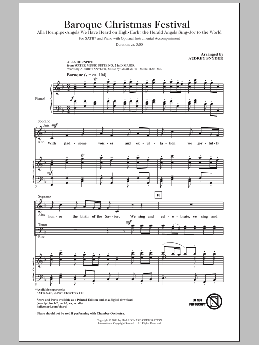 Audrey Snyder Baroque Christmas Festival (Medley) Sheet Music Notes & Chords for SAB - Download or Print PDF