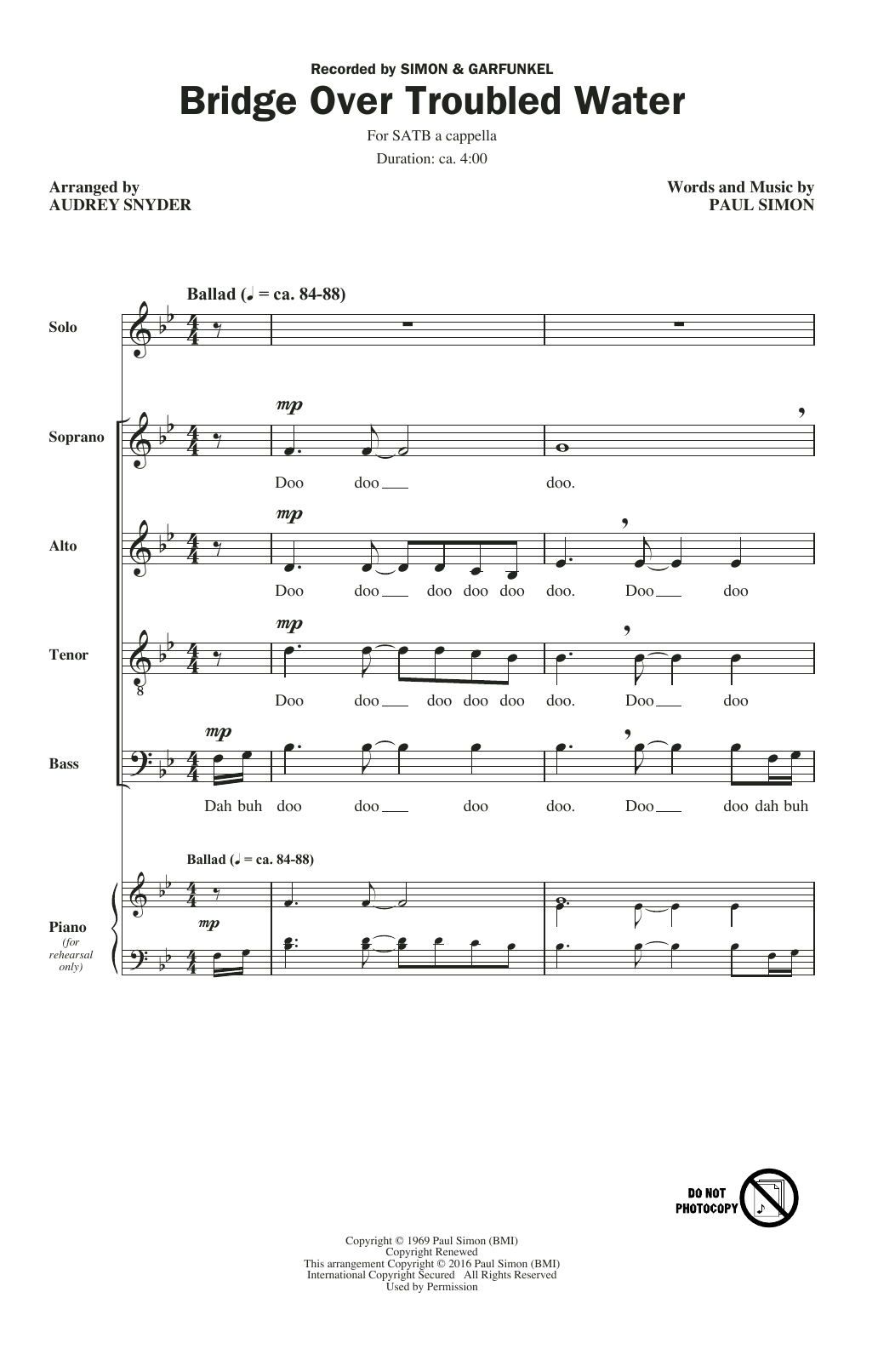 Simon & Garfunkel Bridge Over Troubled Water (arr. Audrey Snyder) Sheet Music Notes & Chords for SATB - Download or Print PDF