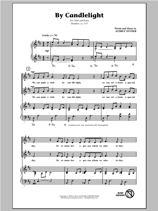 Audrey Snyder By Candlelight Sheet Music Notes & Chords for 2-Part Choir - Download or Print PDF