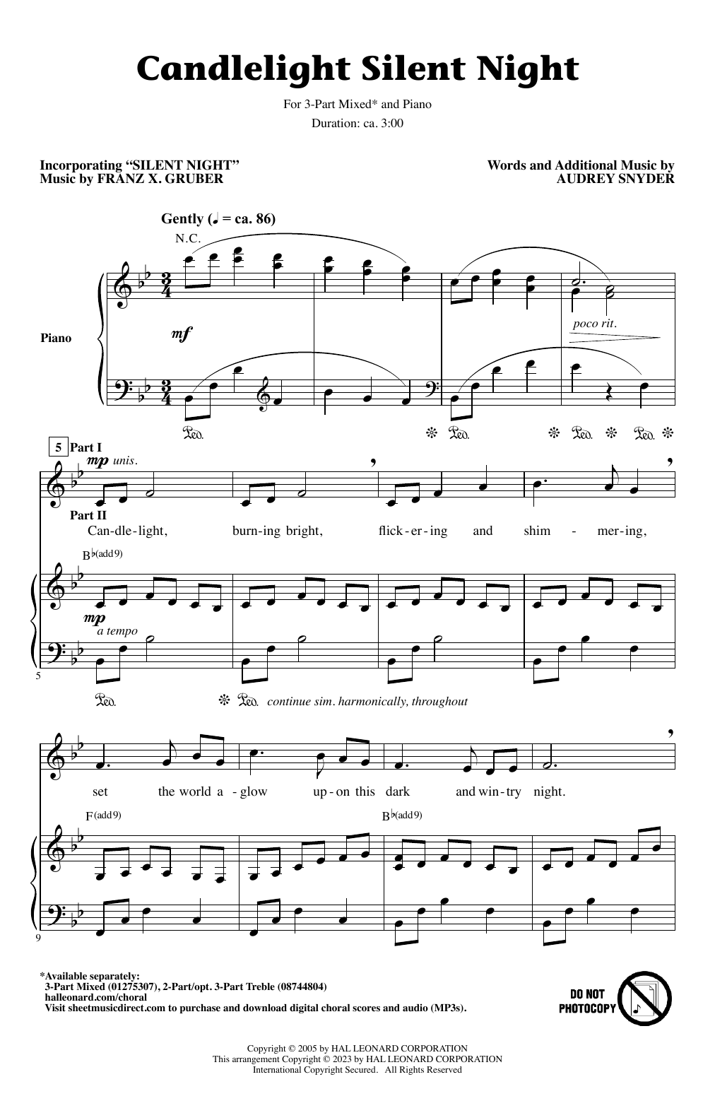 Audrey Snyder Candlelight Silent Night Sheet Music Notes & Chords for 3-Part Mixed Choir - Download or Print PDF