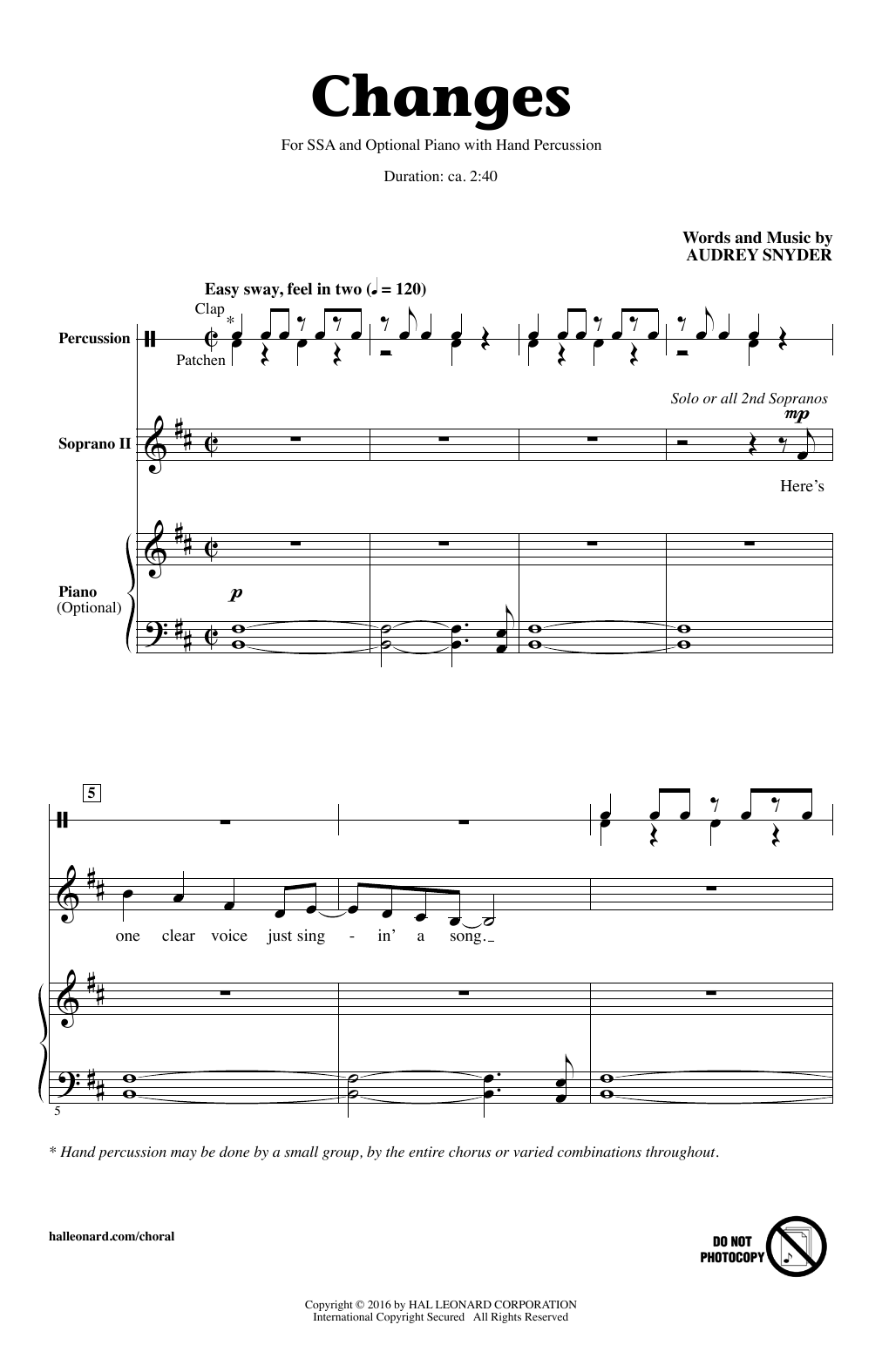 Audrey Snyder Changes Sheet Music Notes & Chords for SATB Choir - Download or Print PDF