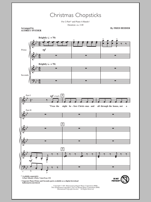 Audrey Snyder Christmas Chopsticks Sheet Music Notes & Chords for 2-Part Choir - Download or Print PDF