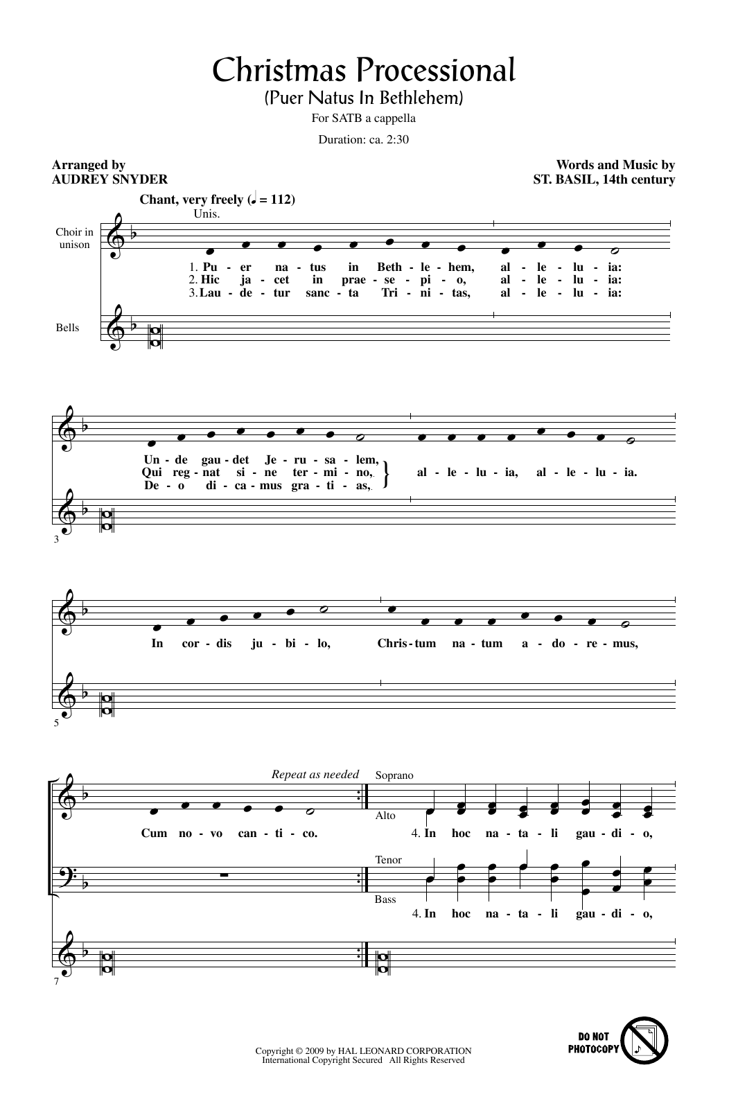 Audrey Snyder Christmas Processional (Puer Natus In Bethlehem) Sheet Music Notes & Chords for SATB - Download or Print PDF