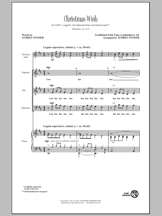 Audrey Snyder Christmas Wish Sheet Music Notes & Chords for SAB - Download or Print PDF