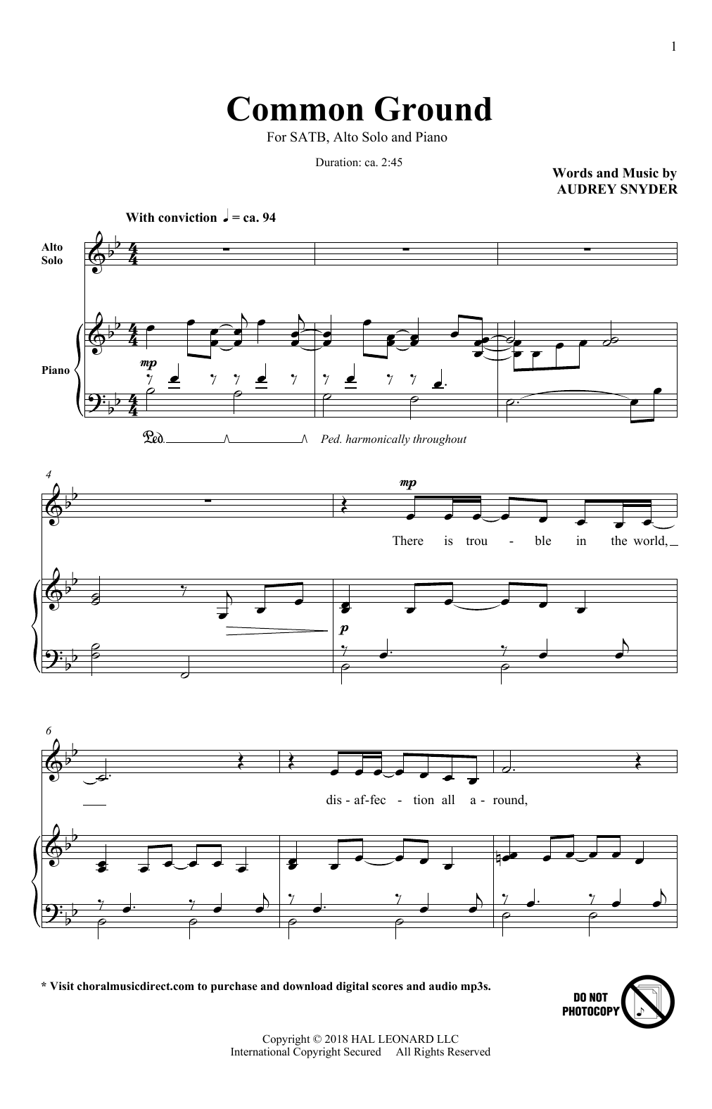 Audrey Snyder Common Ground Sheet Music Notes & Chords for SATB - Download or Print PDF