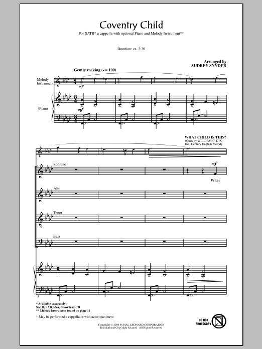 Audrey Snyder Coventry Child Sheet Music Notes & Chords for SATB - Download or Print PDF