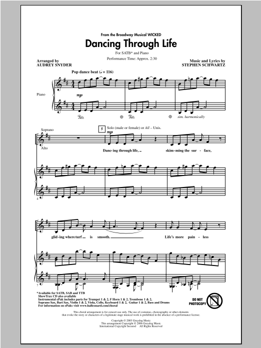 Audrey Snyder Dancing Through Life (from Wicked) Sheet Music Notes & Chords for SATB - Download or Print PDF