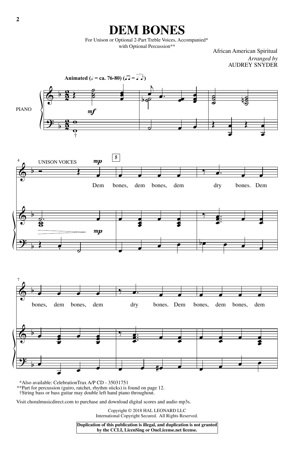 Audrey Snyder Dem Bones Sheet Music Notes & Chords for Choral - Download or Print PDF