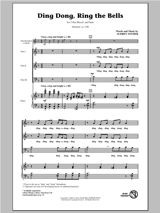 Audrey Snyder Ding Dong, Ring The Bells Sheet Music Notes & Chords for 3-Part Mixed - Download or Print PDF