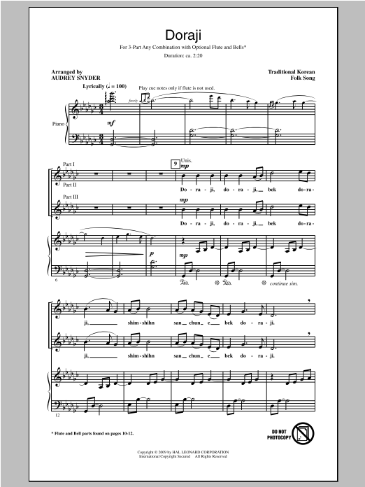 Audrey Snyder Doraji Sheet Music Notes & Chords for 3-Part Mixed - Download or Print PDF