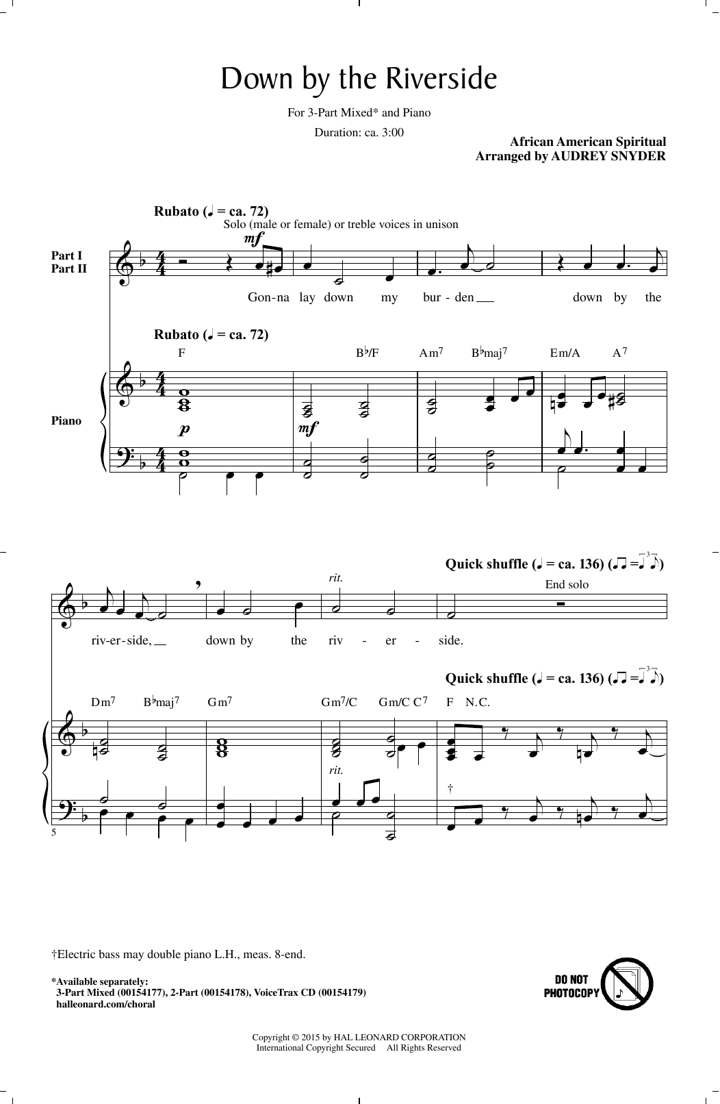 Audrey Snyder Down By The Riverside Sheet Music Notes & Chords for 2-Part Choir - Download or Print PDF