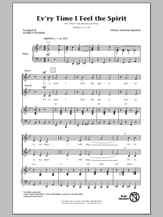 Audrey Snyder Every Time I Feel The Spirit Sheet Music Notes & Chords for 3-Part Mixed - Download or Print PDF