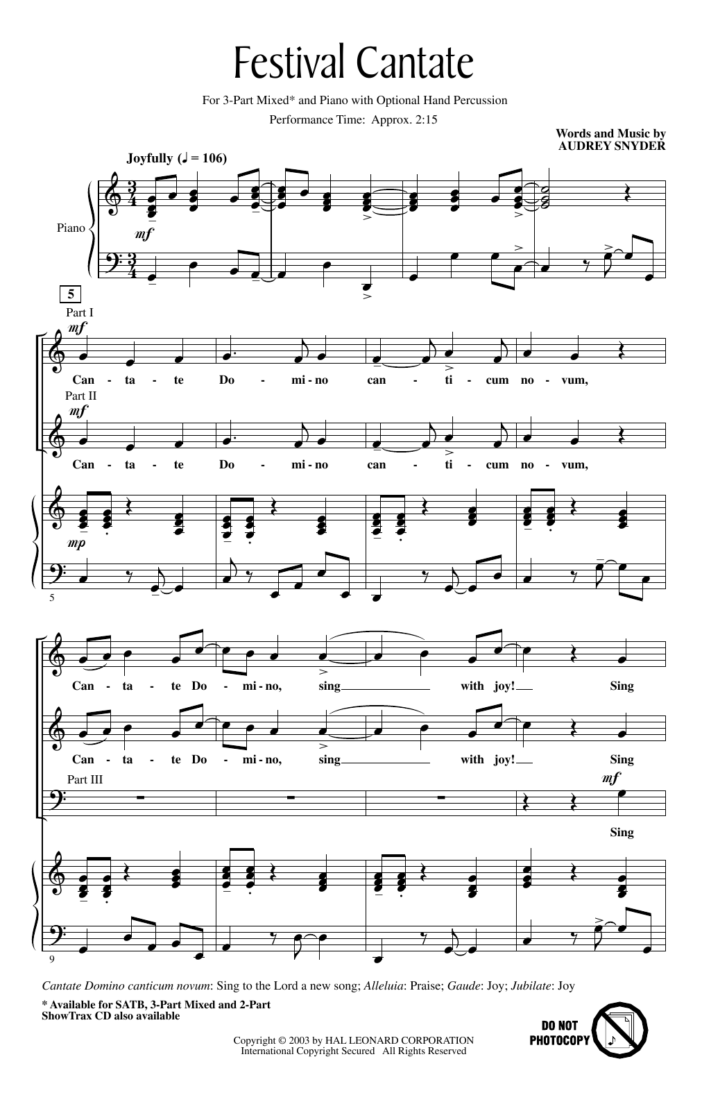Audrey Snyder Festival Cantate Sheet Music Notes & Chords for 2-Part Choir - Download or Print PDF