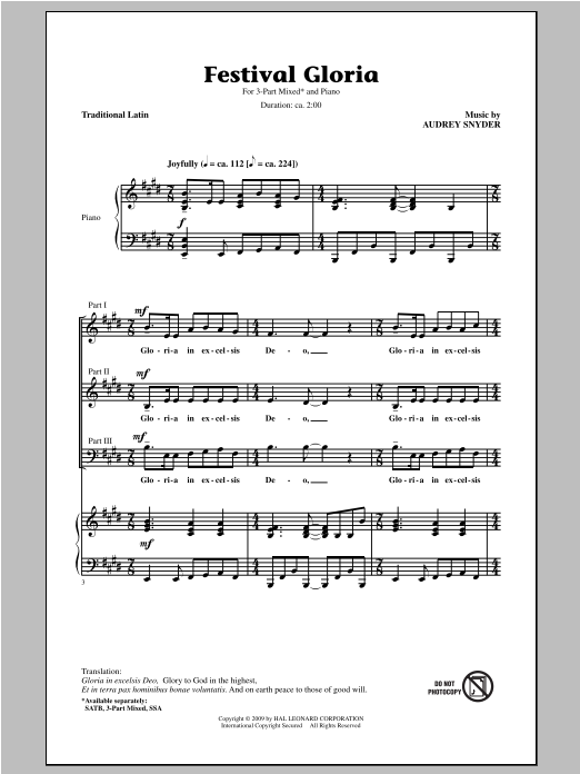 Audrey Snyder Festival Gloria Sheet Music Notes & Chords for SATB - Download or Print PDF