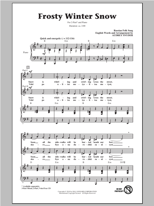Audrey Snyder Frosty Winter Snow Sheet Music Notes & Chords for 3-Part Mixed - Download or Print PDF