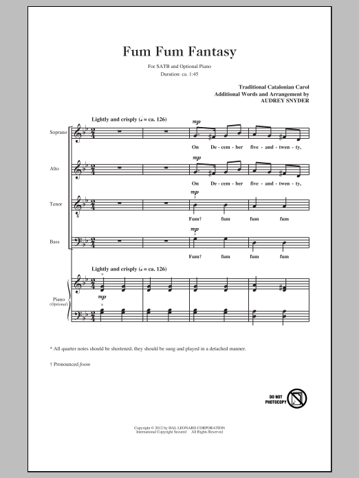 Audrey Snyder Fum, Fum, Fum Sheet Music Notes & Chords for SATB - Download or Print PDF