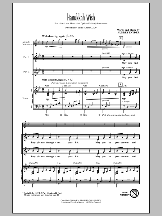 Audrey Snyder Hanukkah Wish Sheet Music Notes & Chords for 3-Part Mixed - Download or Print PDF