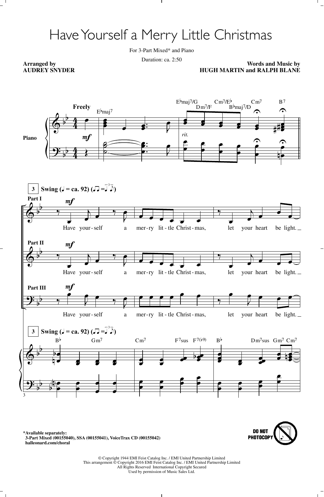 Audrey Snyder Have Yourself A Merry Little Christmas Sheet Music Notes & Chords for SSA - Download or Print PDF