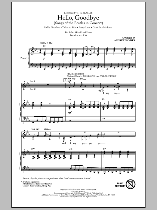 Audrey Snyder Hello, Goodbye (Songs Of The Beatles In Concert) Sheet Music Notes & Chords for 2-Part Choir - Download or Print PDF