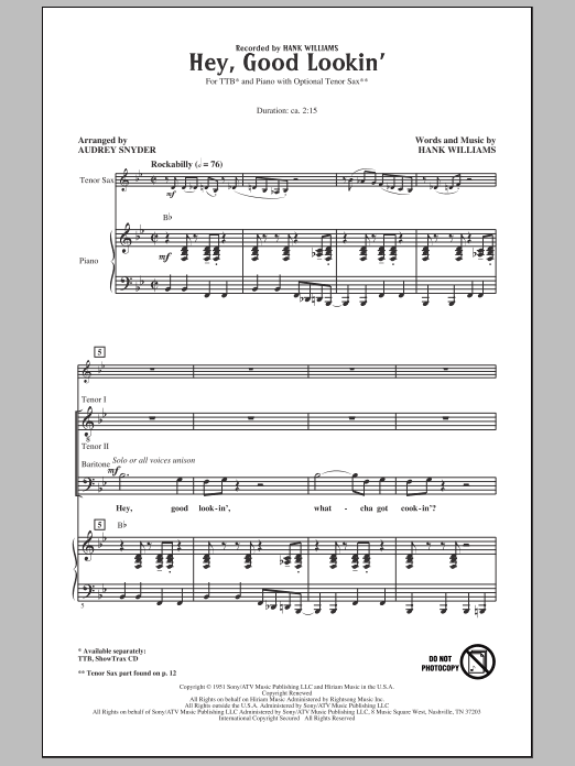 Audrey Snyder Hey, Good Lookin' Sheet Music Notes & Chords for TTBB - Download or Print PDF