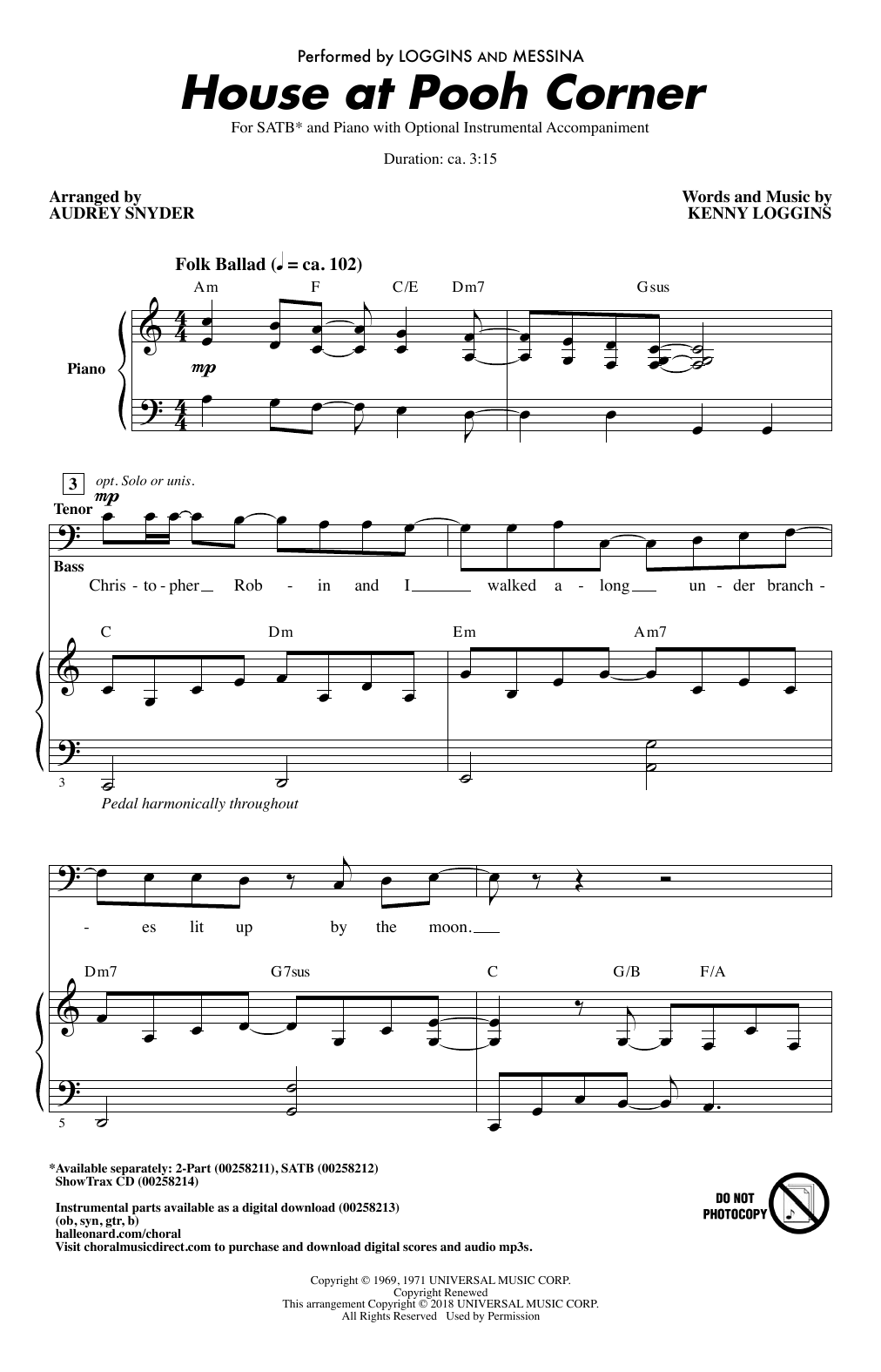 Audrey Snyder House At Pooh Corner Sheet Music Notes & Chords for SATB - Download or Print PDF