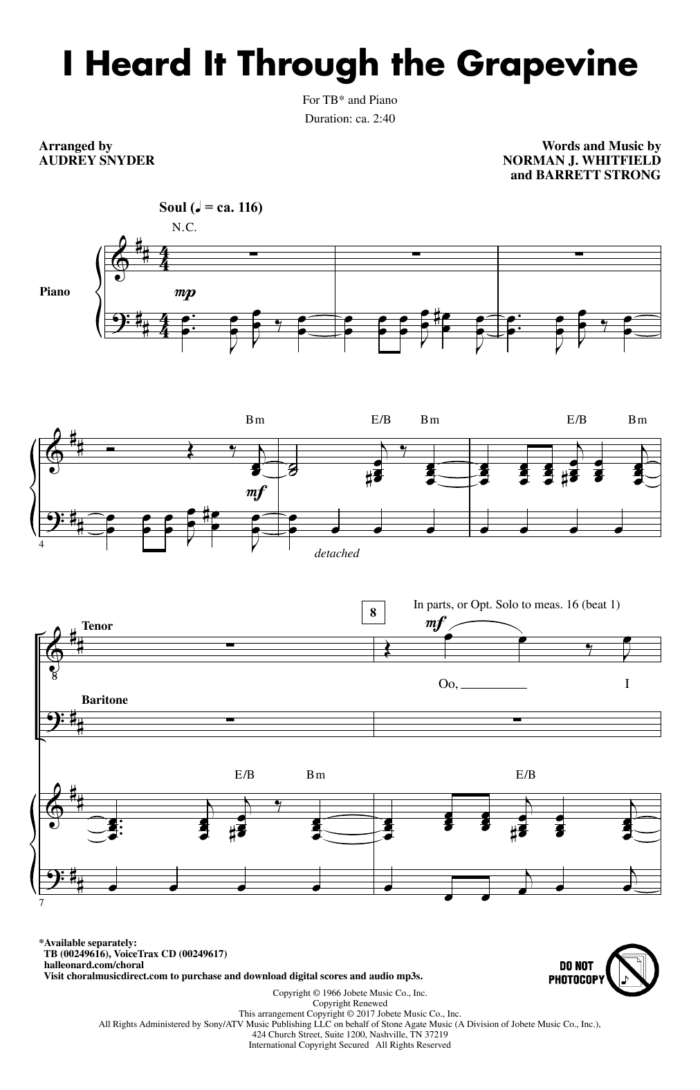 Audrey Snyder I Heard It Through The Grapevine Sheet Music Notes & Chords for TB - Download or Print PDF