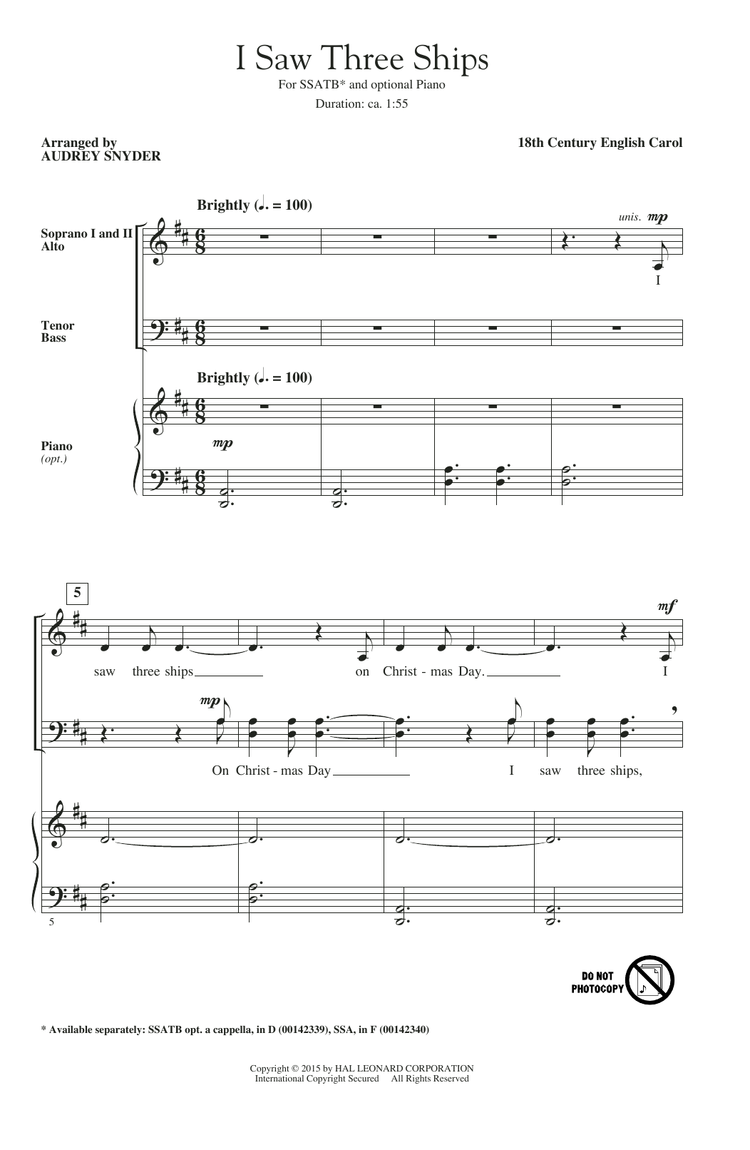 Audrey Snyder I Saw Three Ships Sheet Music Notes & Chords for Choral - Download or Print PDF