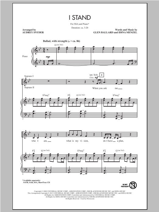 Audrey Snyder I Stand Sheet Music Notes & Chords for SAB - Download or Print PDF