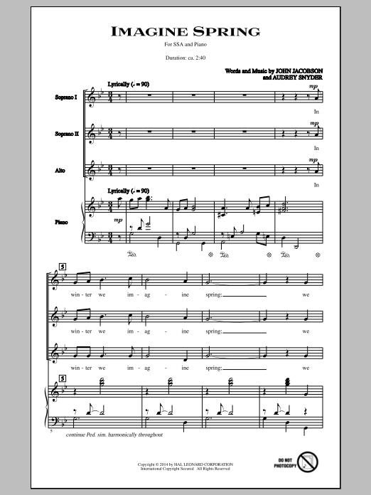 Audrey Snyder Imagine Spring Sheet Music Notes & Chords for SSA - Download or Print PDF
