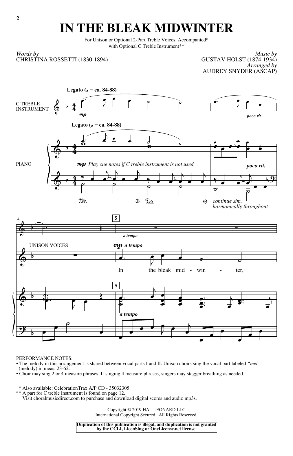 Audrey Snyder In The Bleak Midwinter Sheet Music Notes & Chords for Choral - Download or Print PDF