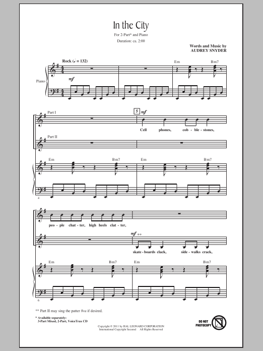 Audrey Snyder In The City Sheet Music Notes & Chords for 3-Part Mixed - Download or Print PDF