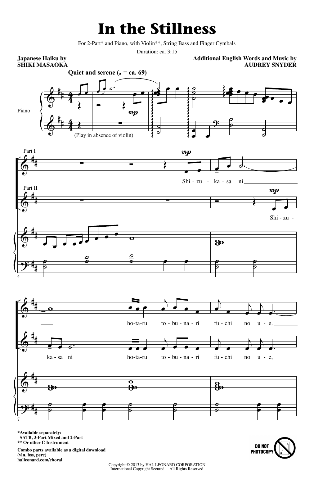 Audrey Snyder In The Stillness Sheet Music Notes & Chords for 3-Part Mixed - Download or Print PDF