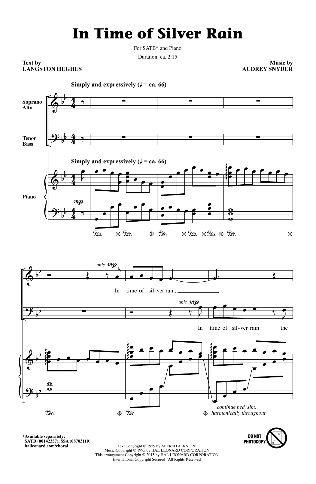Audrey Snyder In Time Of Silver Rain Sheet Music Notes & Chords for SATB - Download or Print PDF