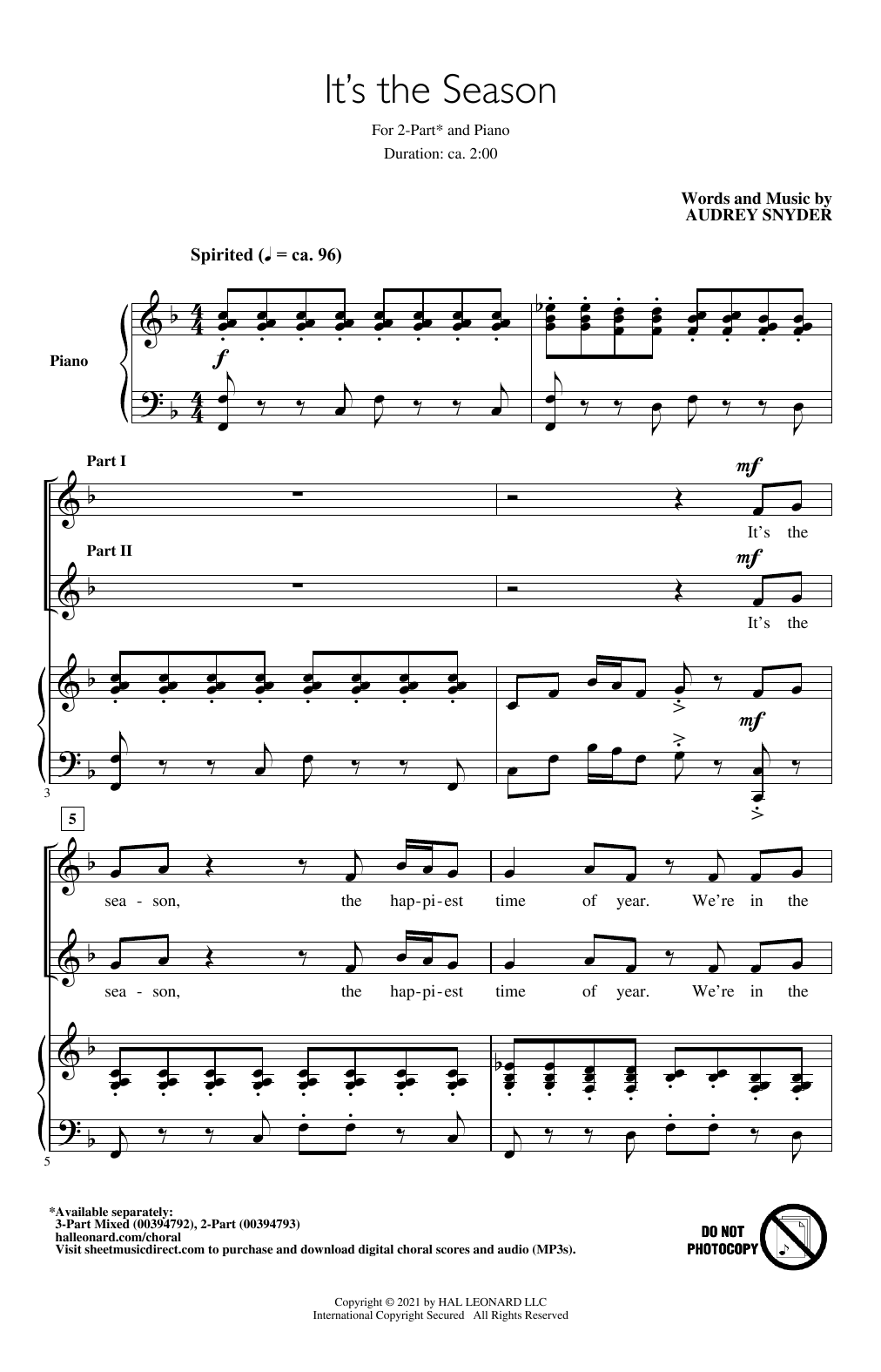 Audrey Snyder It's The Season Sheet Music Notes & Chords for 2-Part Choir - Download or Print PDF