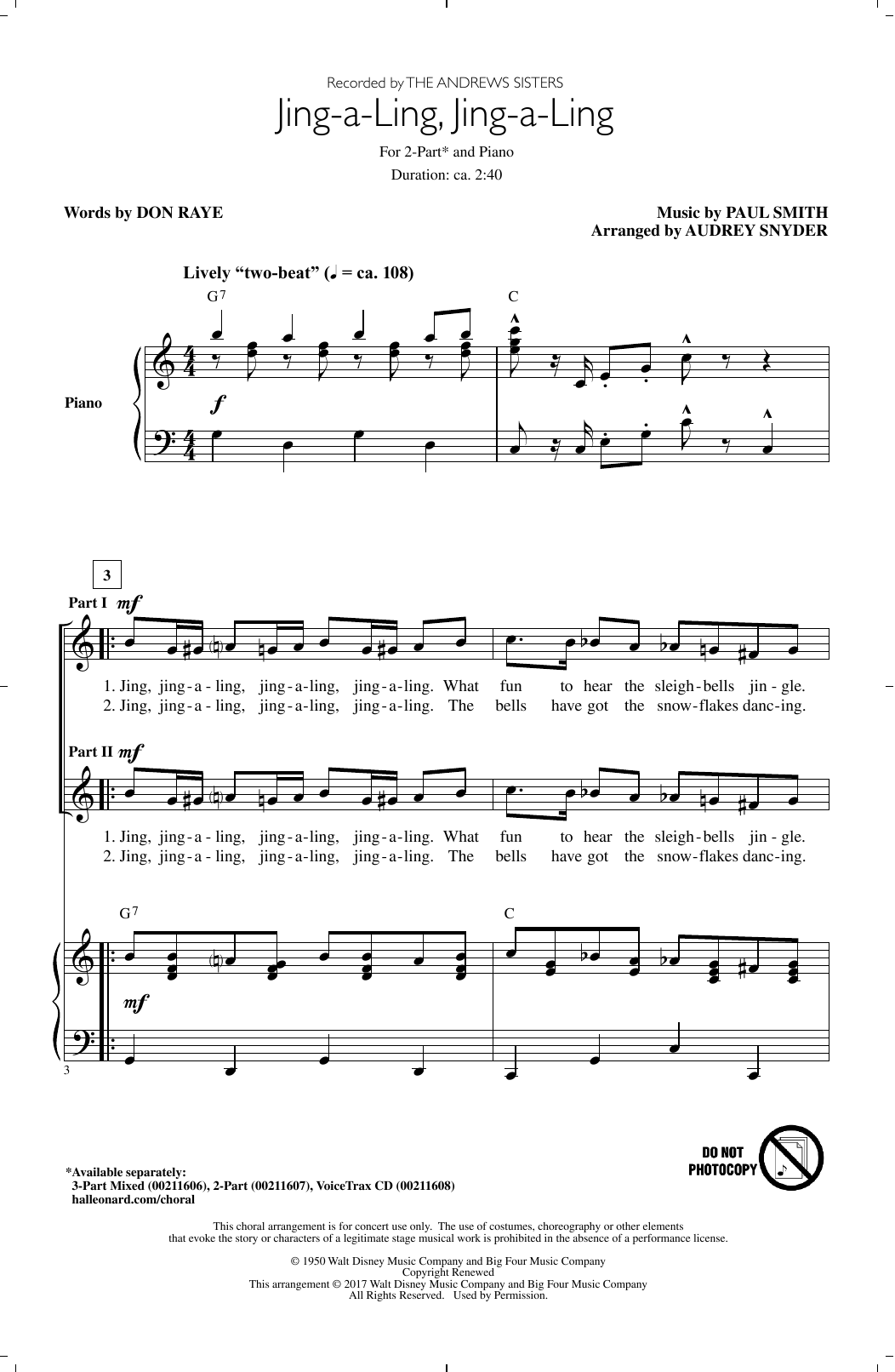 Audrey Snyder Jing-A-Ling, Jing-A-Ling Sheet Music Notes & Chords for 2-Part Choir - Download or Print PDF