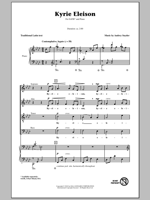 Audrey Snyder Kyrie Eleison Sheet Music Notes & Chords for 3-Part Mixed - Download or Print PDF
