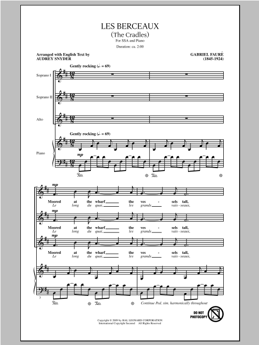 Gabriel Fauré Les Berceaux (The Cradles) (arr. Audrey Snyder) Sheet Music Notes & Chords for SSA - Download or Print PDF