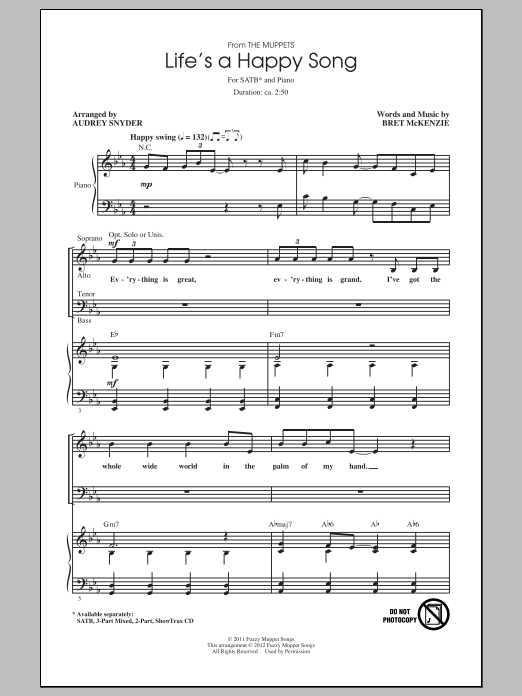 The Muppets Life's A Happy Song (arr. Audrey Snyder) Sheet Music Notes & Chords for 2-Part Choir - Download or Print PDF